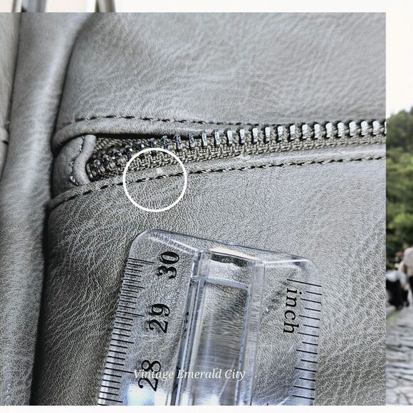 Faux Leather Gray Backpack Blue And White Belt Straps Travel Work Unisex READ - Picture 5 of 15